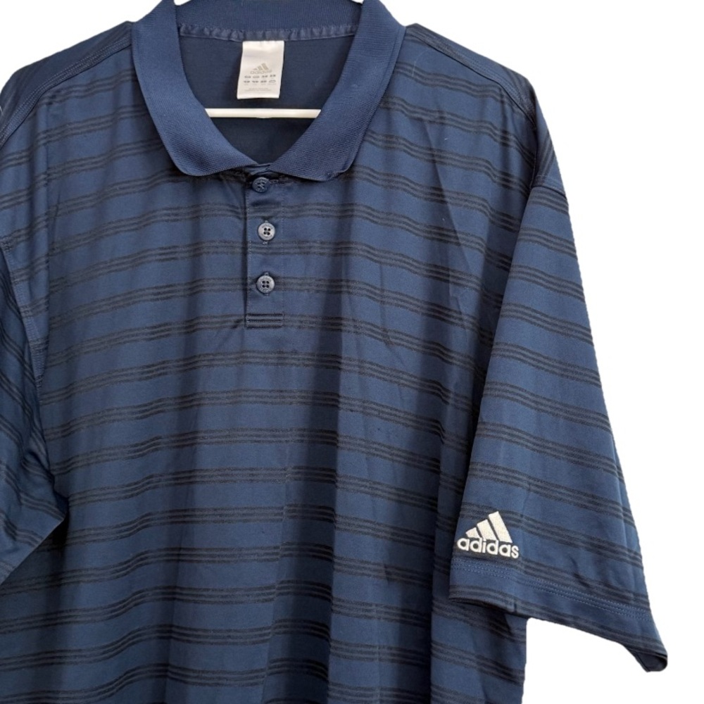 Adidas Men's Navy Striped Polo Shirt Size 2XL Pullover Golfing Climalite Button